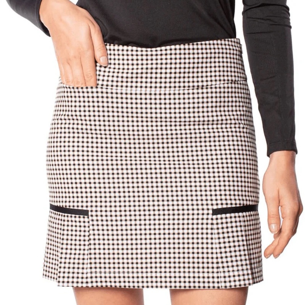 High-Waist Gingham Mini Skirt with Flounce Hem - Black & White - Picture 2 of 5